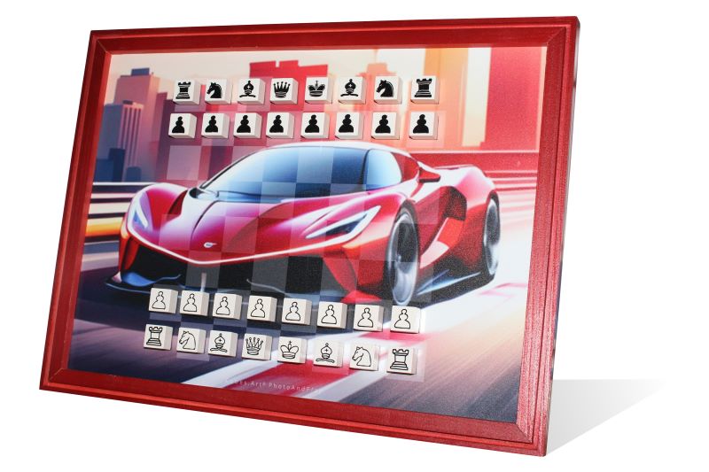 Schachspiel magnetisch "HYPERCAR 0030", inklusive 32 Spielsteine, Wandspiel, 40x30cm