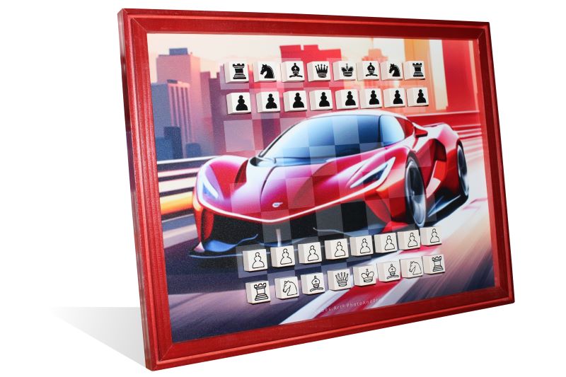 Schachspiel magnetisch "HYPERCAR 0030", inklusive 32 Spielsteine, Wandspiel, 40x30cm